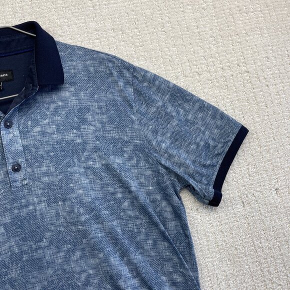 Lief Horsens Couture Men Polo Short Sleeves Shirt Sz L Blue Floral Tropical AOP - Picture 4 of 15